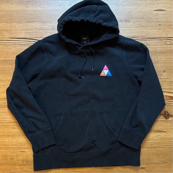 HUF black pullover large prism back graphic mens hoodie SIZE L - Picture 1 of 6